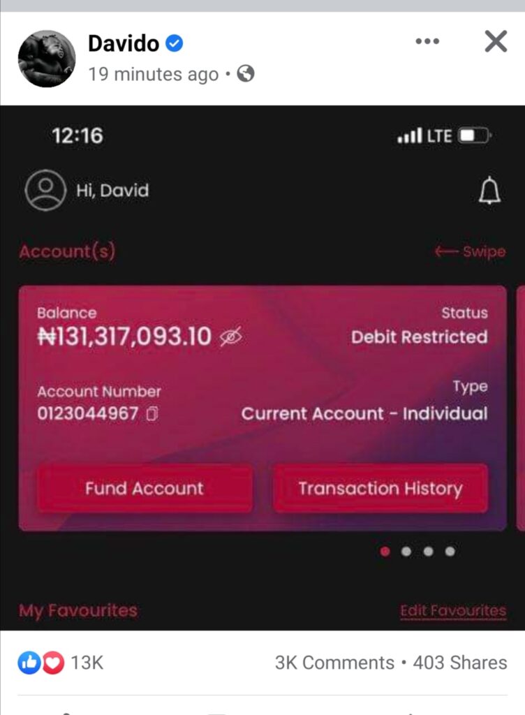 REPORT AFRIQUE International Friends Gifts Davido over N130m in less than 24 hours