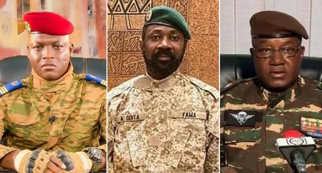 (L-R ) The leader of Burkina Faso, Ibrahim Traoré, Mali’s military leader Colonel Assimi Goita and Niger’s General Abdourahmane Tchiani. Ecowas 