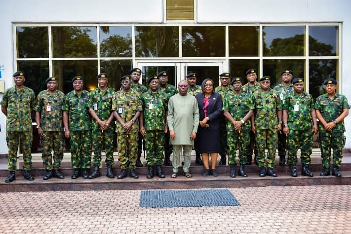 File photo of Governor Fubara and officers of the Nigerian Navy at Government House, Port Harcourt 