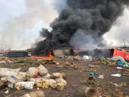 Hoodlums set Lagos market ablaze, causing huge damage