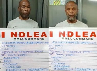 Two men excrete 150 wraps of cocaine at Lagos airport