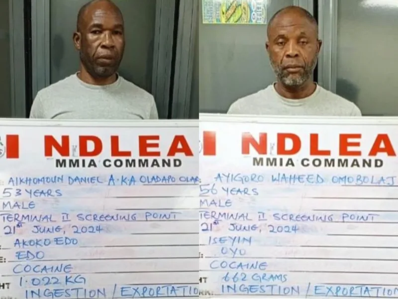 Two men excrete 150 wraps of cocaine at Lagos airport