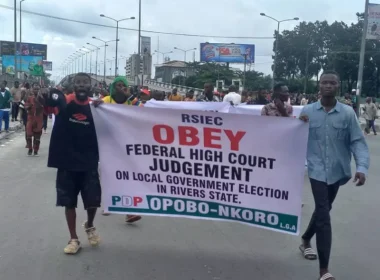 Rivers LG Election: Protest Erupts as Wike's Supporters Demand Court Order Compliance