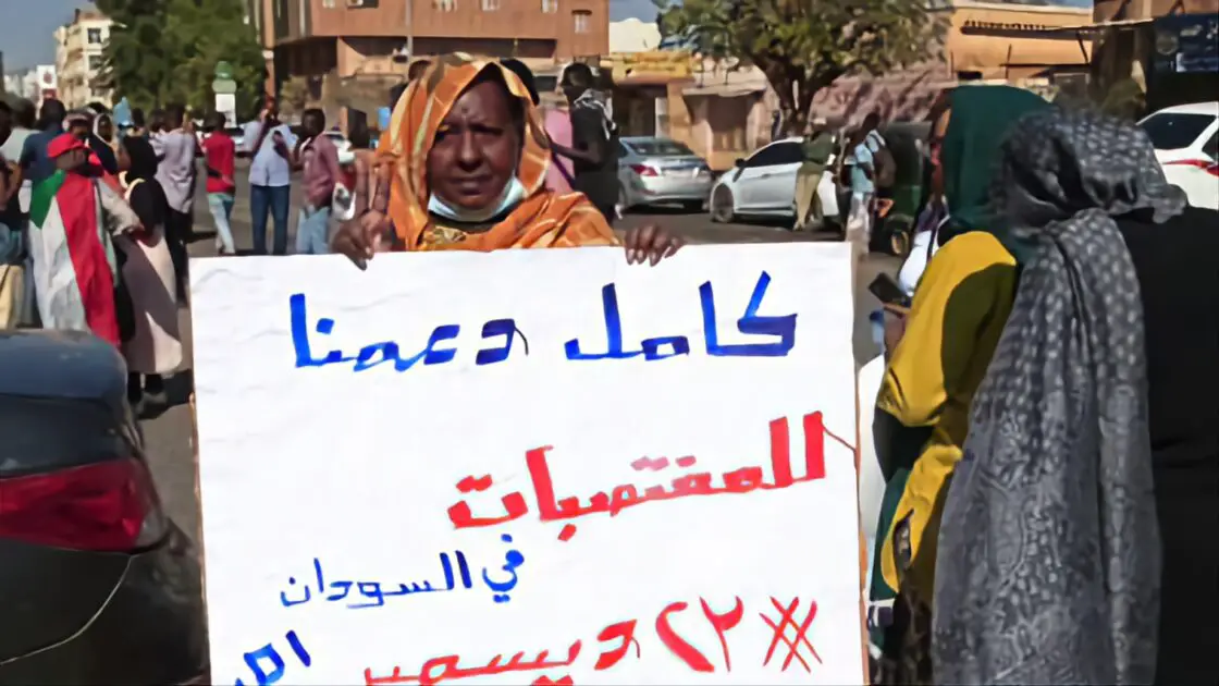 Sudanese women take part in a protest condemning sexual abuse 