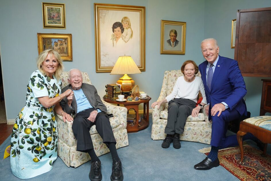 JIMMY CARTER: About The Life And Legacy Of America’s Longest-Lived President President Joe Biden (far right) and first lady Jill Biden (far left) visit former President Jimmy Carter and former first lady Rosalynn Carter at hospice care in Plains, Georgia, May 3, 2021