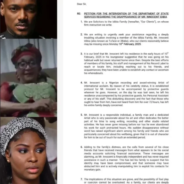 2Baba’s family had filed a petition with the Department of State Services