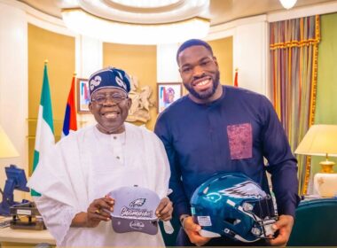 Tinubu Hosts Super Bowl Winner Moro Ojomo at Aso Rock