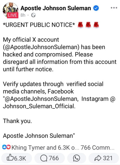 He advised followers to verify updates only through his official and verified social media accounts on Fb and Ig